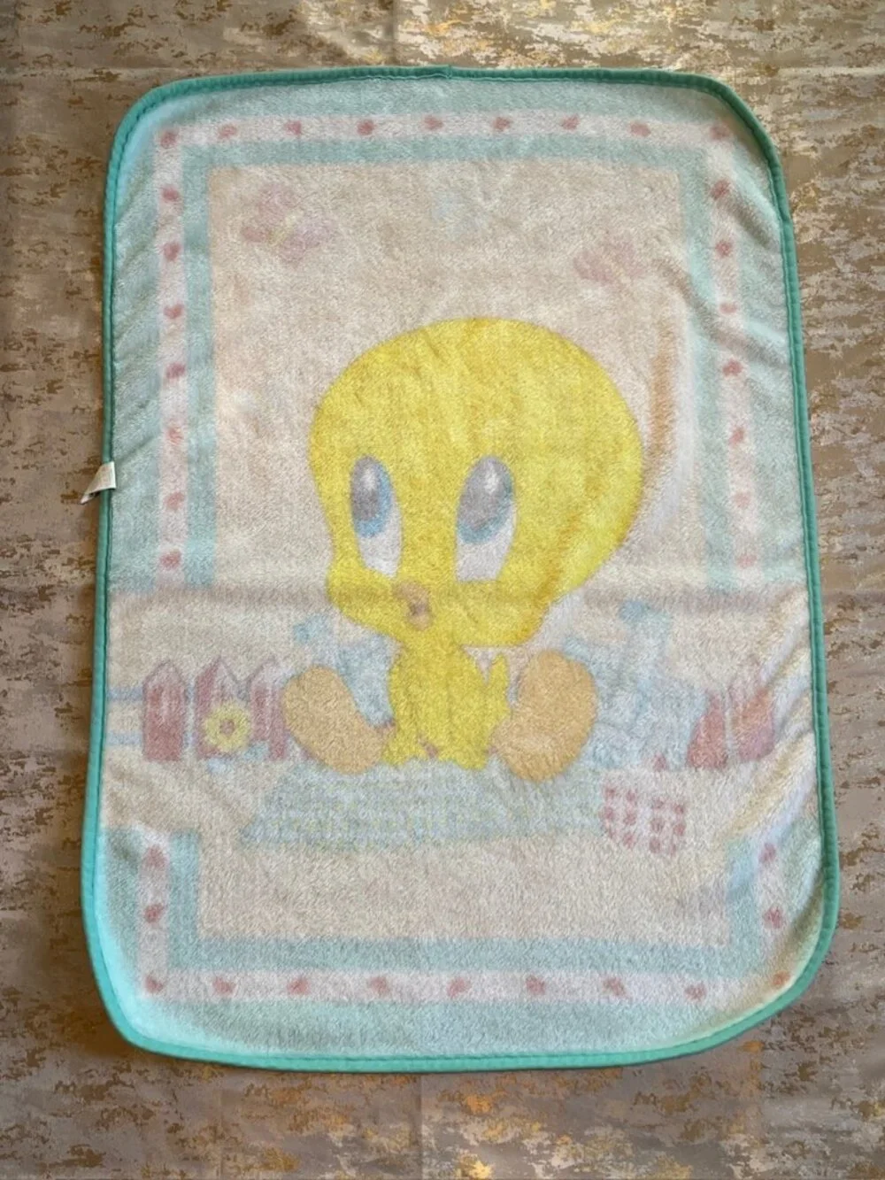 Vintage 2001 Baby Tweety Bird Looney Tunes Crib Blanket Plush Infant 28x42 Y2K